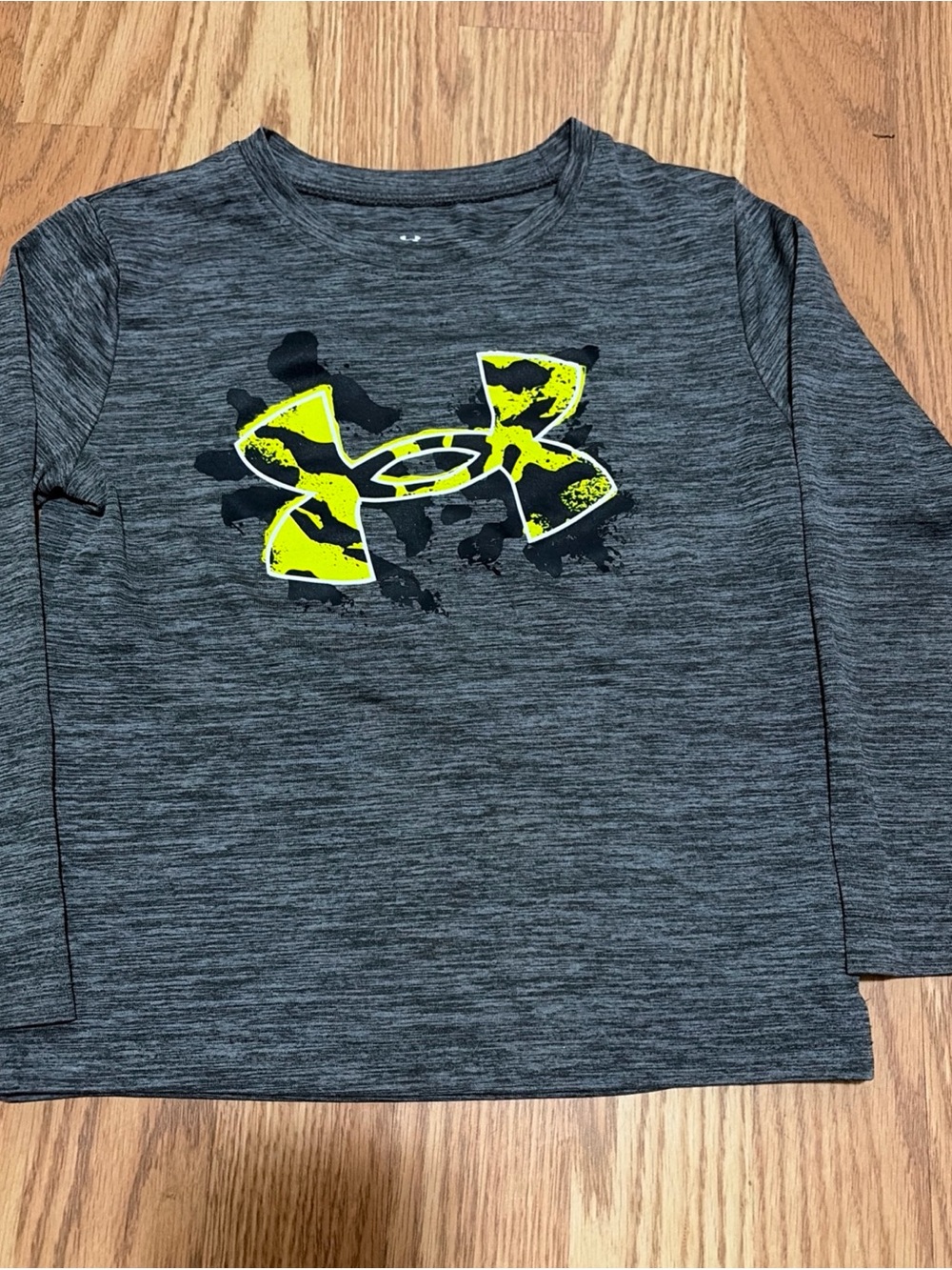 Under Armour Boys' Heather Gray Long-Sleeve Tee with Neon Yellow Logo